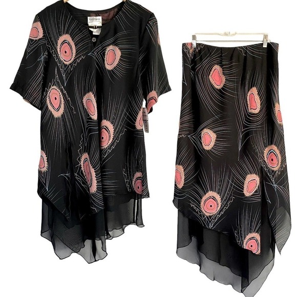 Kaelyn Max size 1X Top & Blouse Set Separates BOLD ABSTRACT Short Sleeve NEW - Picture 1 of 10